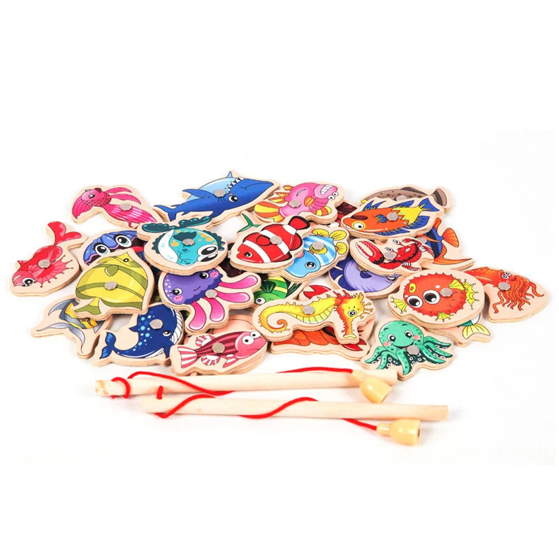 Wooden Magnetic Fishing Toys for Baby Parent-Child Interactive