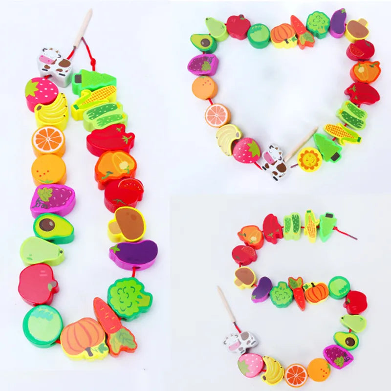 26PCS Wooden Animals Fruits Beads