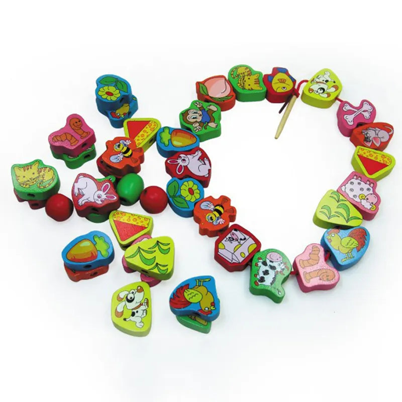 26PCS Wooden Animals Fruits Beads