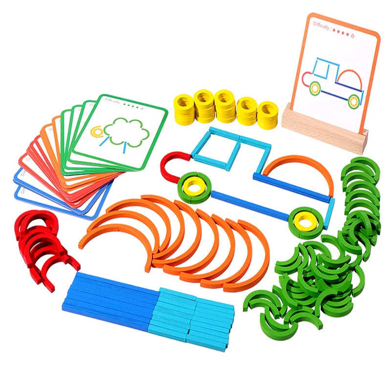 Montessori Creative Sticks and Rings Puzzle